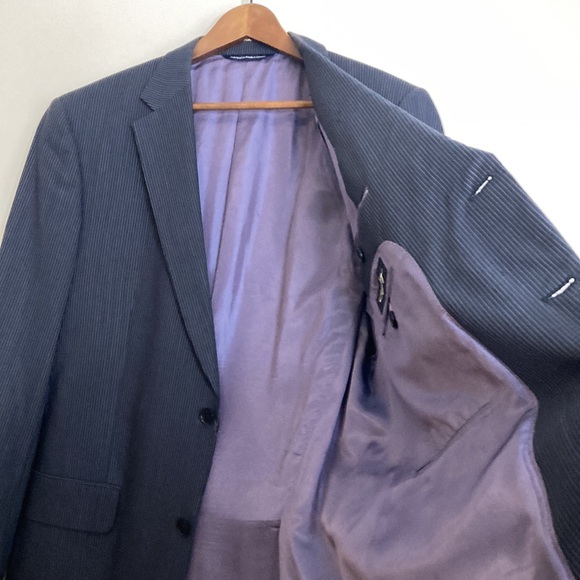 Coppley Suit Mens 44T 38 x 31 Navy Blue Pinstripe Wool 2 Piece Blazer Pants - Picture 10 of 16